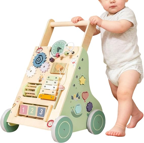 Toddler Walker Baby Walker Walking Aid Kids Walker, Adjustable Handle Quiet Toys | Wooden Push Walker - For Kids Boys Girls Home Indoor Classroom Walking Practice Walker Walking Trainer Indoor