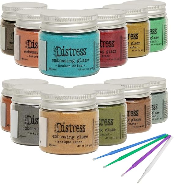 New Ranger Tim Holtz Distress Embossing Glaze 2020 Set- Includes PTP Flash Deals Blending Sticks (12 Complete 2020 Collection)