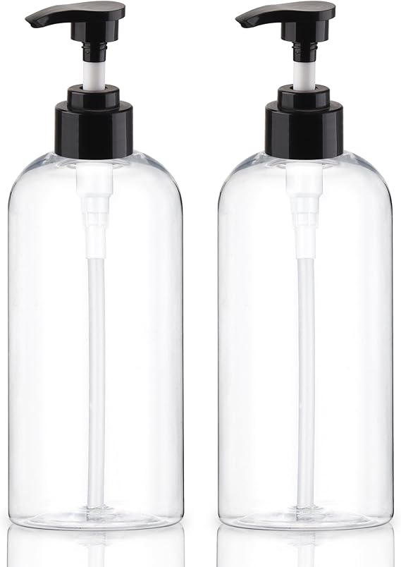 Plastic Pump Bottles Dispenser 2Pack 16.9oz Shampoo Bottle BPA Free | Empty Pump Bottle Refillable Clear Shampoo Conditioner for Lotion, Liquid Soap, Massage Oil