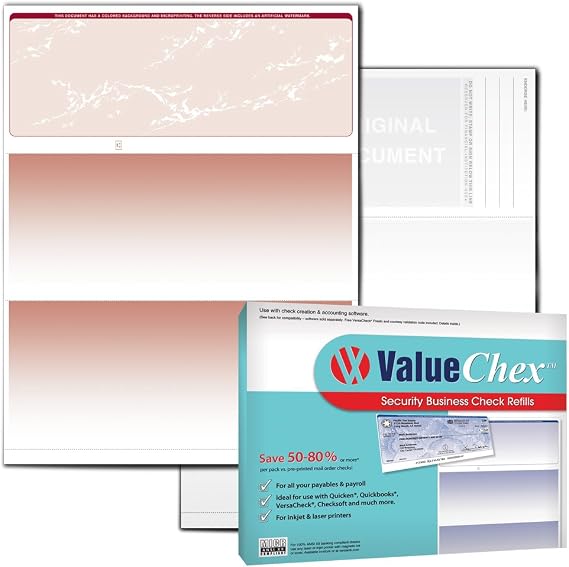 VersaCheck ValueChex - 55 Blank Business Voucher Checks - Burgundy Prestige - 55 Sheets Form #1000 - Check on Top