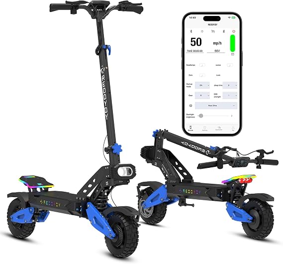 RD2 Off Road Electric Scooter for Adults,3600W Dual Motor | Up to 45 MPH,60V 18.2Ah 50 Miles Range,10.5" Pneumatic Tires,Foldable Commuter E-Scooter