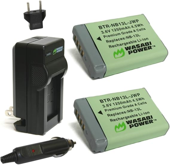 Wasabi Power NB-13L Battery (2-Pack) and Charger for Canon PowerShot G1 X Mark III, G5 X, G5 X Mark II, G7 X, G7 X Mark II, G7 X Mark III, G9 X, G9 X Mark II, SX620 HS, SX720 HS, SX730 HS, SX740 HS
