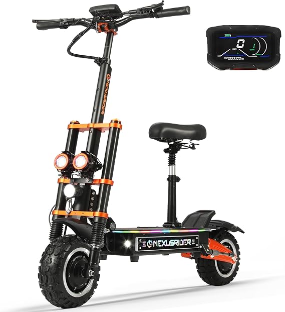 Adult Electric Scooter 7000W Twin Motor 58mph Long Distance Foldable Sport | 60V35Ah Battery for 60 Miles Range, C-Type Dual Suspensions, 11" All-Terrain Tires, Adjustable Handlebar, NFC & Detached Seat