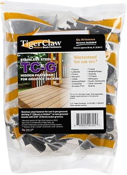 Tiger Claw TC-G Hidden Deck Fasteners for Grooved Boards (90-Pack)