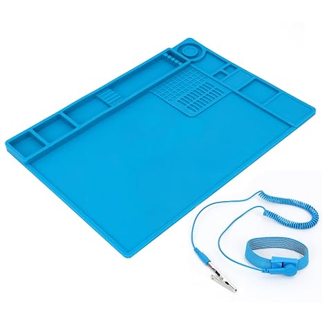 STREBITO Anti Static Wrist Strap, 11" ESD Wrist Strap with Adjustable Wristband & Built-in 1M Resistor, Includes Soldering Mat with 70 Compartments & 3 Magnetic Zones