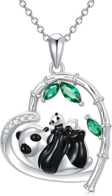 LONAGO Panda Heart Necklace 925 Sterling Silver Panda Pendant Animal Jewelry Christmas Gift for Women