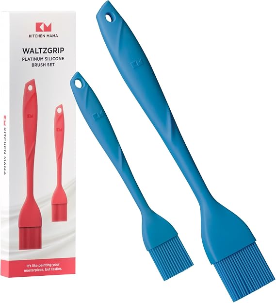 Kitchen Mama WaltzGrip Platinum Silicone Basting Pastry Brush, Blue | Heat-Resistant, For Cooking, Baking, Grilling, Spreading Oil or Butter, Dishwasher-Safe