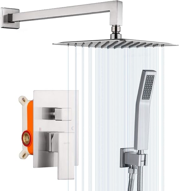 Gappo Shower System Brushed Nickel Wall Mounted High Pressure 10 Inch Rain Shower Head System Rainfall Shower Faucet Shower Combo Set with Handheld Rough-in Valve Included