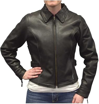 Redline Womens Goat Leather Black Reflective Piping Motorcycle Jacket L-3250BR