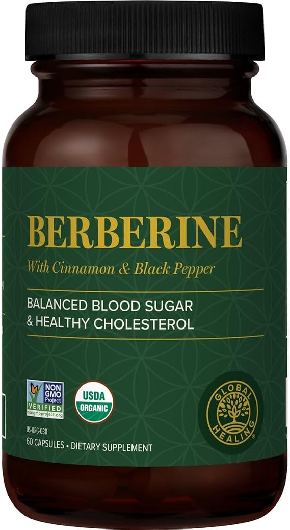 Organic Berberine Supplement with Ceylon Cinnamon, Black Pepper (60 Count) | Global Healing Berberine 1200mg, Berberine Supplement & Complex Weight Loss
