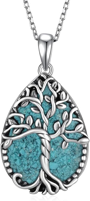 Turquoise Necklaces for Women 925 Sterling Silver Tree of Life Necklace Vintage Western Turquoise Jewelry for Women