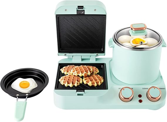 3 in 1 Breakfast Station, Electric Breakfast Maker with Frying Pan, Boiling Pot, Frying Pan Non-stick, Mini Toaster Bread Breakfast Sandwich Maker,Cooking Station, Kitchenette for Small Spaces