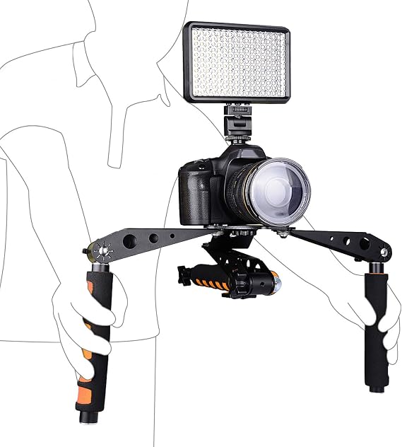 ASHATA Camera Shoulder Support Rig Kit, Adjustable Handle Grip Aluminum Alloy Frame with Cushioned Shoulder Pad, for DSLRs Video Camcorders Action Cameras
