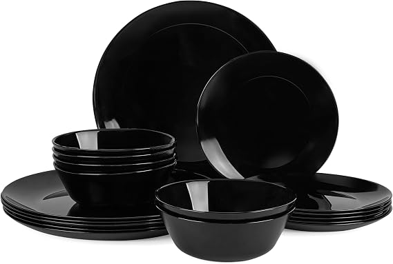 LaGlint Dinnerware Sets for 6, 18 Piece Black Opal Glass Dish Set