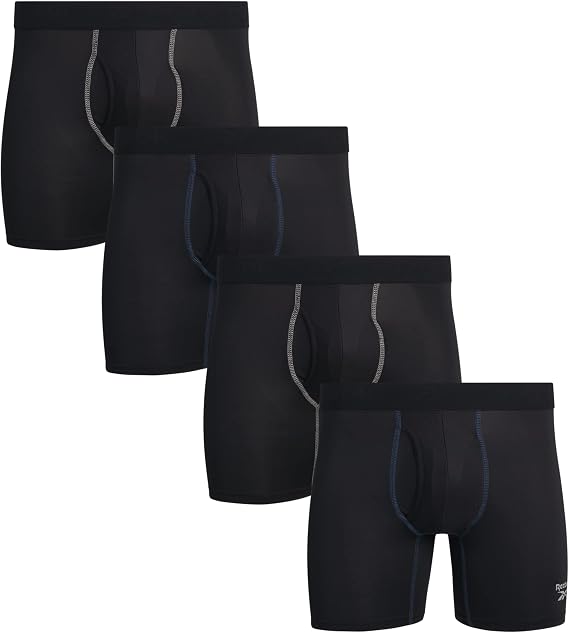 Reebok Men's Boxer Briefs - 4 Pack Soft Performance Boxers for Men with Fly Pouch - Quick Dry Active Mens Underwear Pack S-XL, Size XX-Large, Black/Black/Black/Black