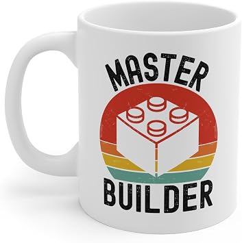 Funny Master Builder Coffee Mug Gifts, Block Building Engineer Blocks Bricks Cup
