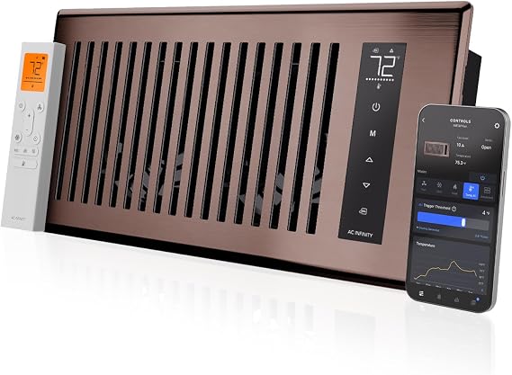 AC Infinity AIRTAP T4 Bronze, Register Booster Fan for 100x250mm Register | Automatic Open/Close Vents, Wireless LCD Temperature Controller, WiFi App, Quiet 10-Speeds, Smart Home, Bronze