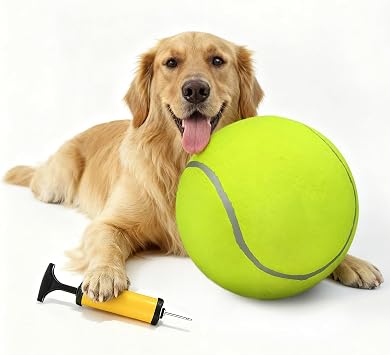 INSUM 9.5'' Giant Tennis Ball, Large Dog Toy Ball for Outdoor Play, Birthday for Large Dogs, Great for Exercise/Workouts (Deflated, Come with Pump)