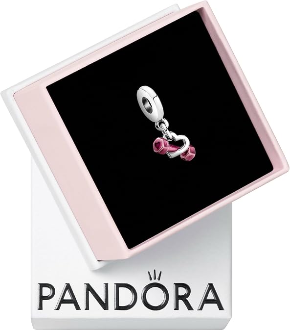 PANDORA Dumbbell & Heart Dangle Charm - Compatible Moments Bracelets - Jewelry for Women - Gift for Women - Made with Sterling Silver & Enamel, With Gift Box