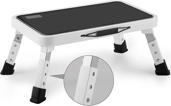 Jocauto Folding Step Stool for Adults, Height-Adjustable Small Step Stool | Step Ladder with Non-Slip Platform for Adults or Kids in Kitchen, Home, Rv, 330 Lbs Capacity, White