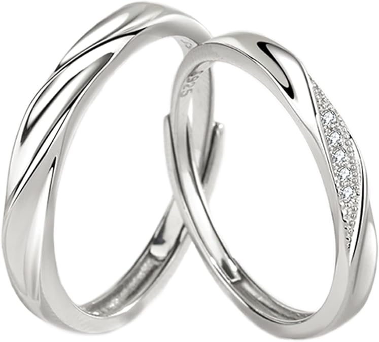 [New] Sterling Silver 925, Couple Rings Set, Adjustable Matching Rings, I Love You Wedding Relationship Promise Rings