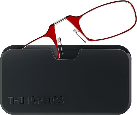 ThinOptics unisex-adult Reading Glasses + Black Universal Pod Case | Red Frames, 1.50 Strength Readers Red Frame / Black Case, 44 mm
