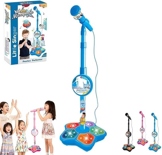 The All-in-One Microphone Toy That Makes Every Day a Concert, 2026 New Karaoke Microphone Toy with Adjustable Stand and LED Lights, Christmas Birthday Gifts for Little Singers(Blue)
