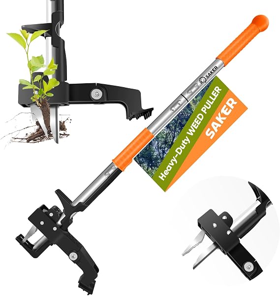 Saker Weed Puller Tool Stand Up Heavy Duty Garden Tools with Long Handle and Stainless Steel Claws for Remove Weeds Without Bending, Pulling, or Kneeling