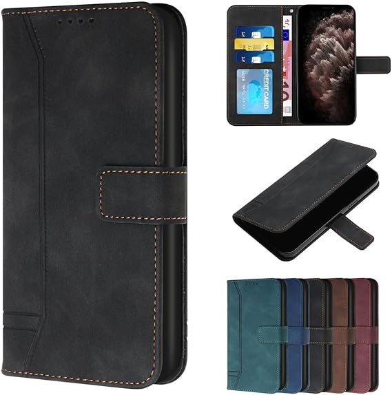 Compatible with Asus ROG Phone 9 Pro 5G, Leather Business Fashion Casual Phone Wallet Cover with Card Holder Slots Shockproof Kickstand Case-Black