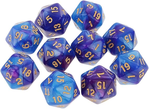 10PCS Polyhedral Dice - D20, 20mm Acrylic, 20 Sided Dice for RPG, MTG, DND, Table Games (Blue Purple)