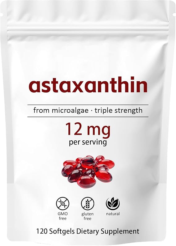 Astaxanthin 12mg Softgels, 120 Count | Natural Antioxidant Supplement for Eye Health, Skin Health & Immune Support, Gluten Free