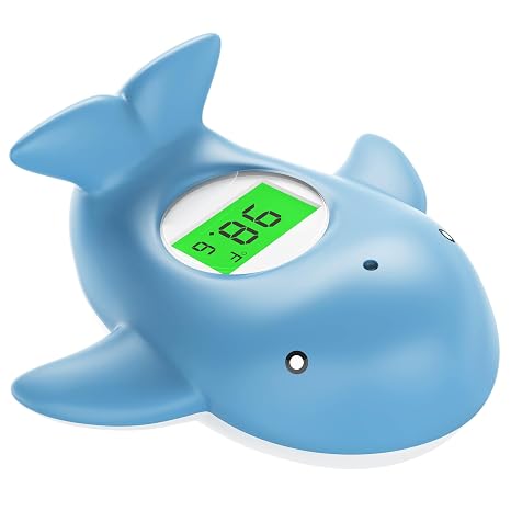 Baby Bath Thermometer for Infant & Toddler, Floating Digital Water Thermometer with 3Color LED Backlight, Baby Bath Toy, Hot & Cold Alert, BPAFree,Light Blue Whale