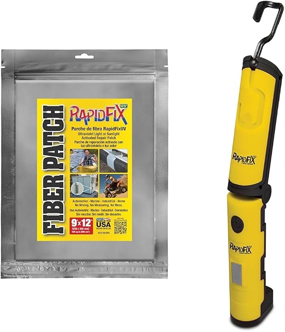 RapidFix UV Fiber Repair Patch Bundle - 9"x12" Patch 6121912ES and Activation Curing Bar Flashlight 6121992ES
