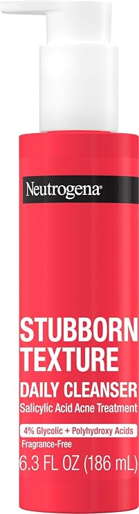 Neutrogena Stubborn Texture Daily Acne Face Wash, 6.3 fl oz | Salicylic Acid Cleanser, Glycolic & Polyhydroxy Acids, Fragrance-Free