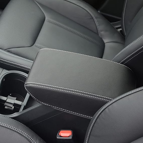 INTGET Car Ceter Console Cover for 2024 Subaru Forester Accessories 2019 2020 2021 2022 2023 Leather Armrest Middle Arm Rest Box Lid Cover Seat Pad Protector(White Stitches,2019-2024)