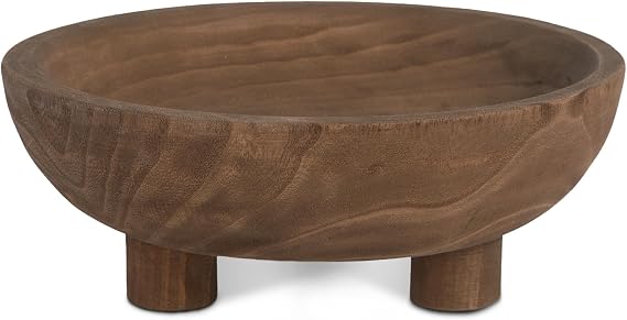DN DECONATION Wooden Decorative Bowl with Tripod Base for Dining Table