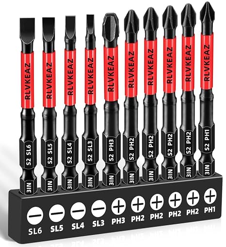 3-Inch Long Magnetic Screwdriver Bit Set, Phillips Slotted, 10-Pack