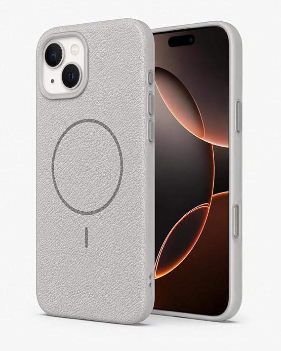 Coverzone Apple iPhone 13 ve 14 ile uyumlu Deri Görünmlü 2,5mm Kamera Koruma Çıkıntı Koruma Cowboy MagSafe ile uyumlu İç Kadife Yüzeyli Silikon Kılıf Grey