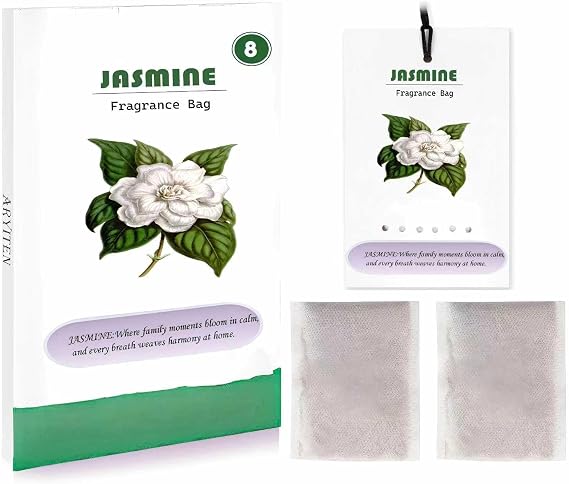 Aryiten 8 Packs Large Jasmine Scented Sachets for Closet Deodorizer Drawers, Hanging Long Lasting Potpourri Bags Home Fragrance