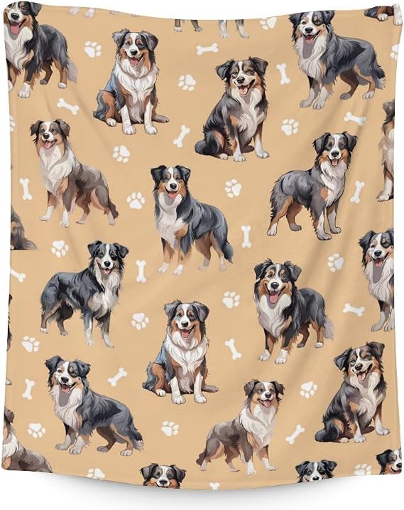 Australian Shepherd Blanket - Soft, Fuzzy & Warm - 40"x50" Small Blanket for Couch, Sofa - Yellow Cute Throw Gifts for Dog Lover