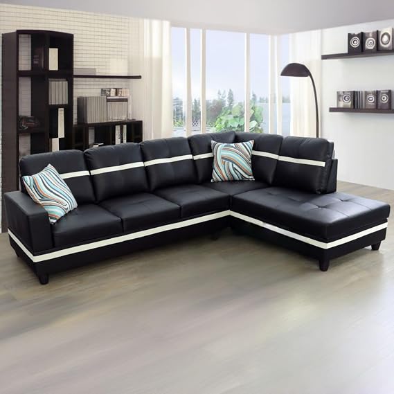 NicBex Sectional Couches for Living Room 2-Piece Modern Sectional Sofa with Right Chaise Classic L-Shape Sectional Couch Leather Upholstered Sofa Couches for Living Room, Office, Black