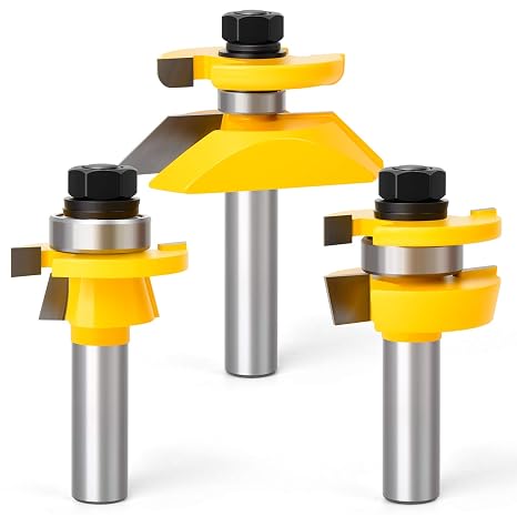 1/2 Inch Shank Bevel Stile and Rail Router Bit with Back-Cutter Panel Raiser Set of 3 PCS