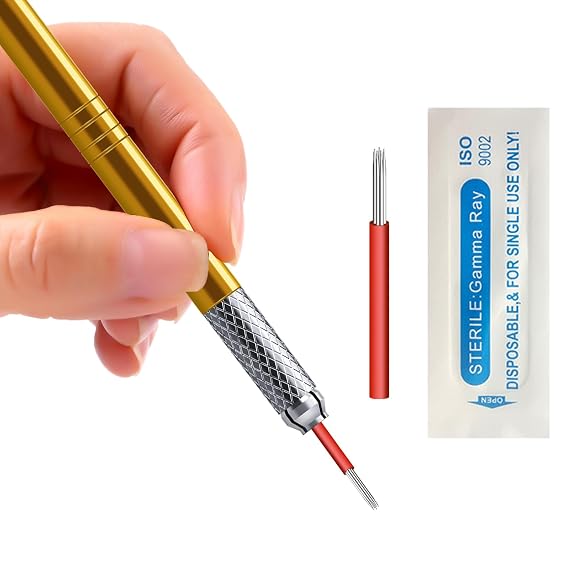 40Pcs Disposable Eyebrow Microblading Needles,Lip Tattooing Microblades Permanent Makeup Blades for Single Use Only