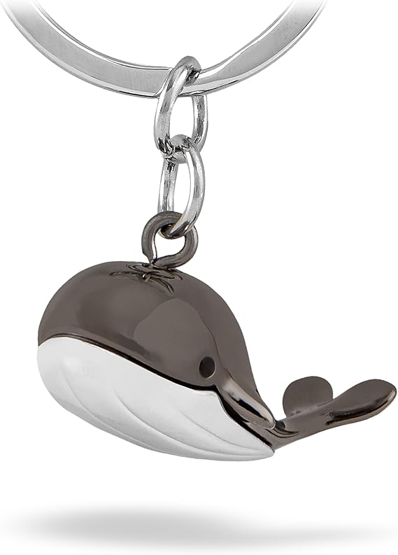 Troika JACK POTT KR18-17/GM Keyring Whale, sperm whale, sea, marine mammals cast metal shiny chrome plated gunmetal grey, silver original
