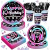 168Pcs Music Party Supplies Tableware Set Disposable Paper Plates Napkins Cups Cutlery for Music Party Theme Birthday Decorations, Serve 24 Guests