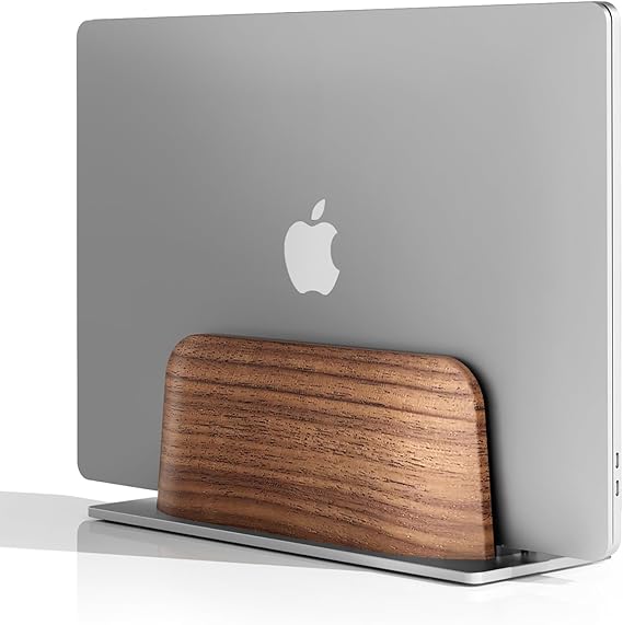 UPERGO Vertical Laptop Stand, Minimalist Wood Holder for MacBook, Walnut