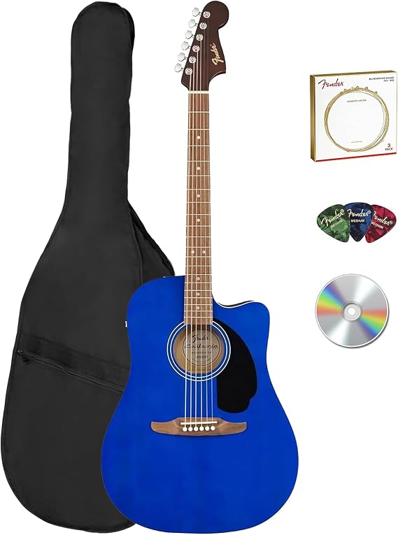 Fender California Redondo CE Acoustic-Electric Guitar - Saphire Blue Bundle with Gig Bag, Strings, Picks, and Austin Bazaar Instructional DVD