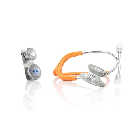 MDF Instruments MD One Epoch Lightweight Titanium Stethoscope (Orange) + MDF Pediatric Attachment with Clip