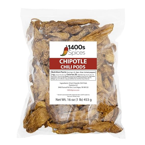 1lb Chipotle Meco Chiles, Dried Whole Smoked Peppers | Rich smoky flavor with medium heat, ideal for traditional Mexican dishes.