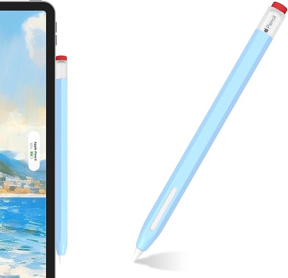 LOVE MEI Silicone Case for Apple Pencil Silicone Sleeve for 2nd Generation Holder Protective Skin Cover case for iPad, Cute Carrot Accessories Soft Grip Pouch with Pencil Tip (Light-Blue)